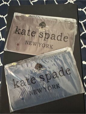 kate spade two-piece zip pouch set in navy and brown